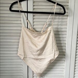 Forever 21 Cream Handkerchief Hem Satin Cowl Neck Tank
